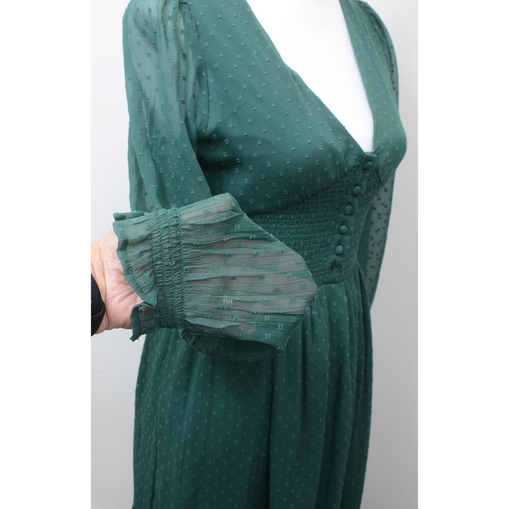 Patrons of Peace Altura Maxi Dress Green Swiss Dot‎ Puff Sleeve Boho Fairy SM - Picture 5 of 13